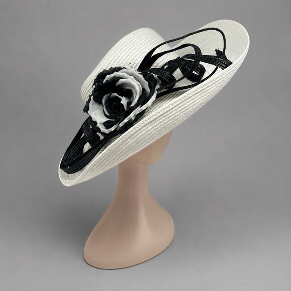 Y2K Giovannio Ivory Wide Brim Derby Hat Black White Flower Wedding Hat main image 4
